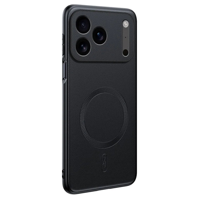 For iPhone 17 Pro Max Case Compatible with MagSafe Leather Coated TPU + PC Phone Cover - Black - 1