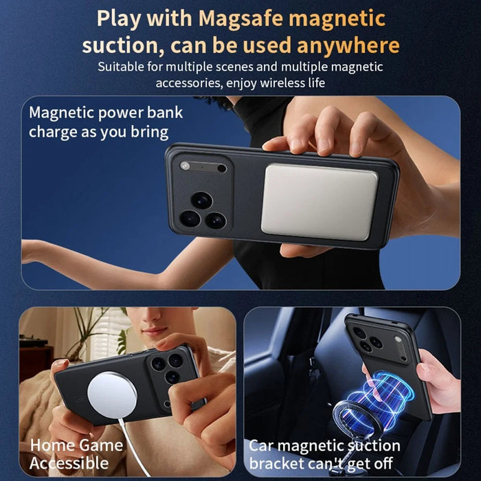 For iPhone 17 Pro Max Case Compatible with MagSafe Leather Coated TPU + PC Phone Cover - Black - 4
