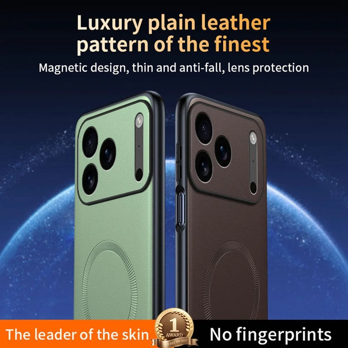 For iPhone 17 Pro Max Case Compatible with MagSafe Leather Coated TPU + PC Phone Cover - Black - 6