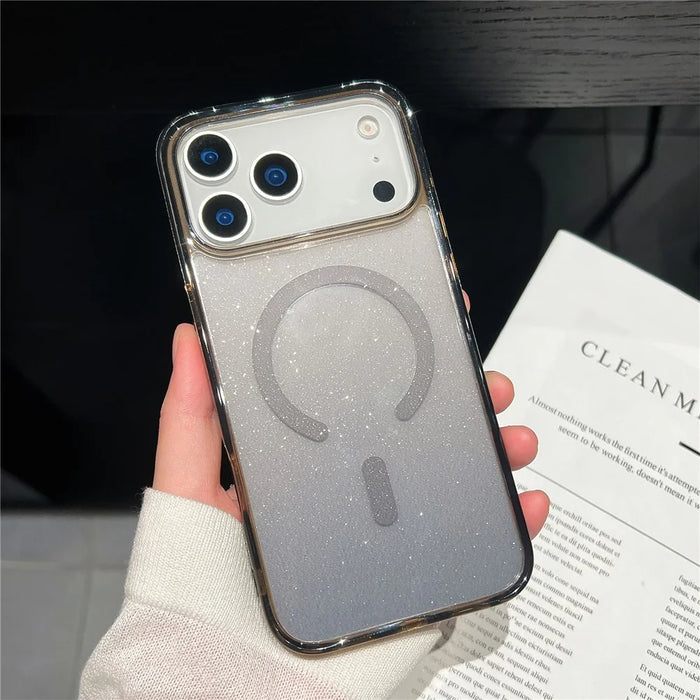 For iPhone 17 Pro Case Compatible with MagSafe Sparkling Glitter PC + TPU Phone Cover - Transparent Black - 2