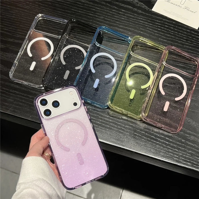 For iPhone 17 Pro Case Compatible with MagSafe Sparkling Glitter PC + TPU Phone Cover - Transparent Black - 7