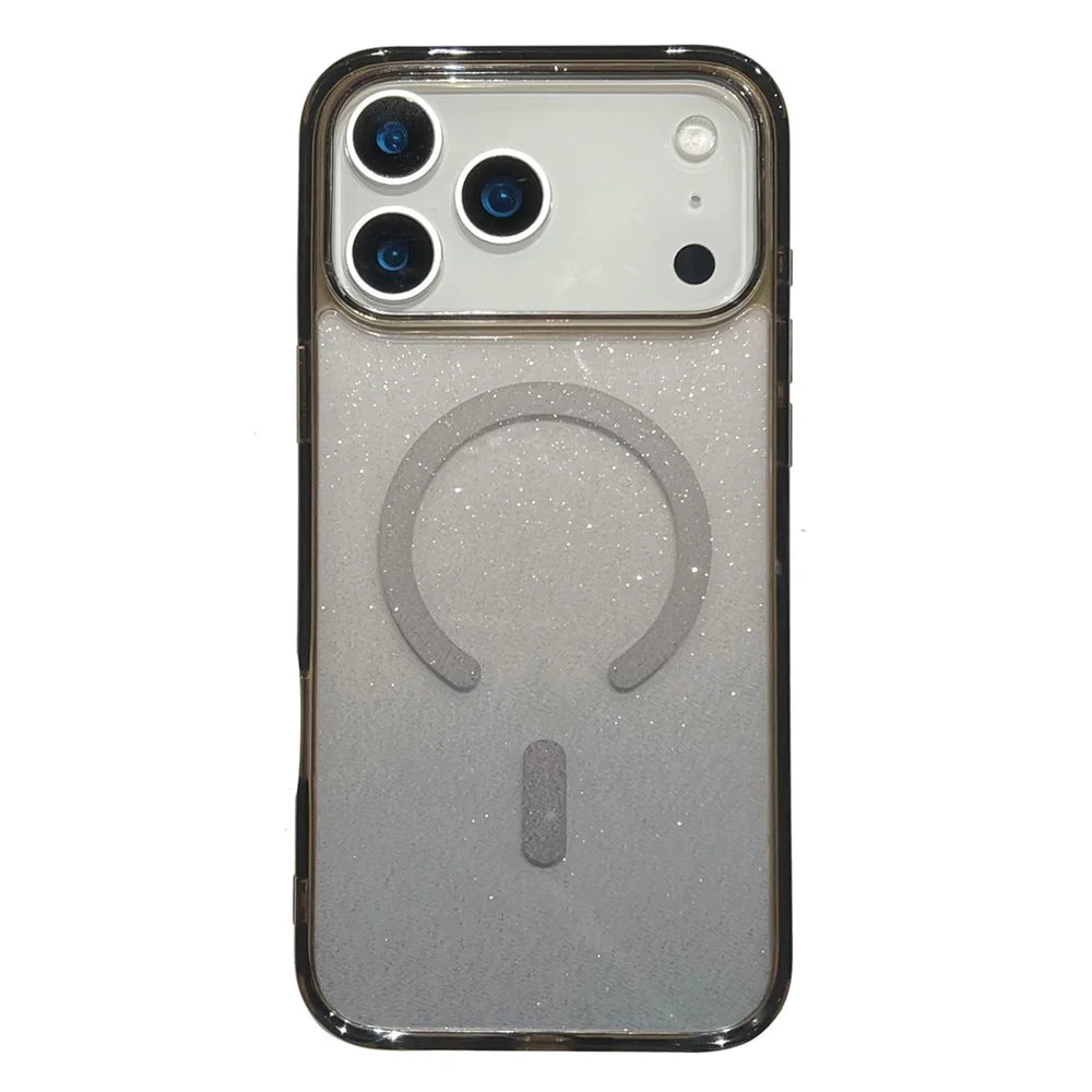For iPhone 17 Pro Max Case Compatible with MagSafe Sparkling Glitter PC + TPU Phone Cover - Transparent Black - 1