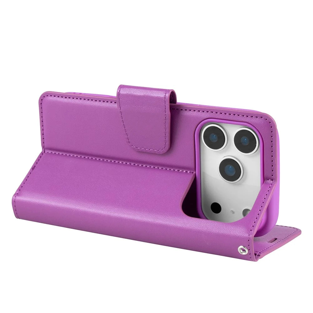 HANMAN Mill Series for iPhone 17 Pro Max Case Wallet Stand PU Leather Phone Cover - Purple - 3