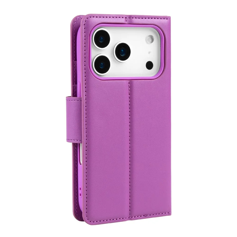 HANMAN Mill Series for iPhone 17 Pro Case Wallet Stand PU Leather Phone Cover - Purple - 5
