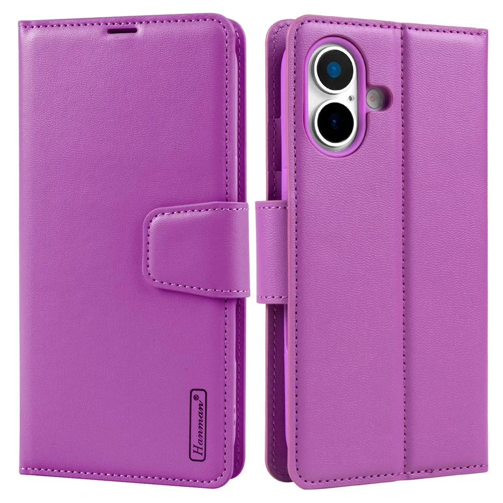 HANMAN Mill Series for iPhone 17 Case Wallet Stand PU Leather Phone Cover - Purple - 1