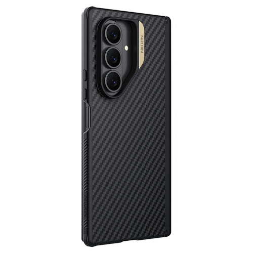 NILLKIN For Samsung Galaxy Z Fold7 5G Magnetic Case Carbon Fiber Texture TPU + PC Shockproof Phone Cover - Gold - 1