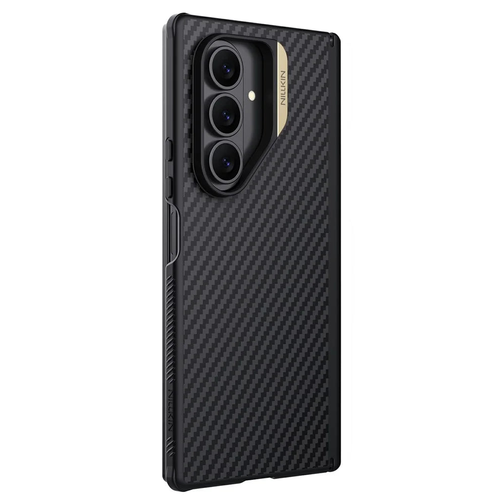 NILLKIN For Samsung Galaxy Z Fold7 5G Magnetic Case Carbon Fiber Texture TPU + PC Shockproof Phone Cover - Gold - 1