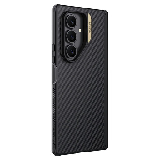 NILLKIN For Samsung Galaxy Z Fold7 5G Magnetic Case Carbon Fiber Texture TPU + PC Shockproof Phone Cover - Gold - 1