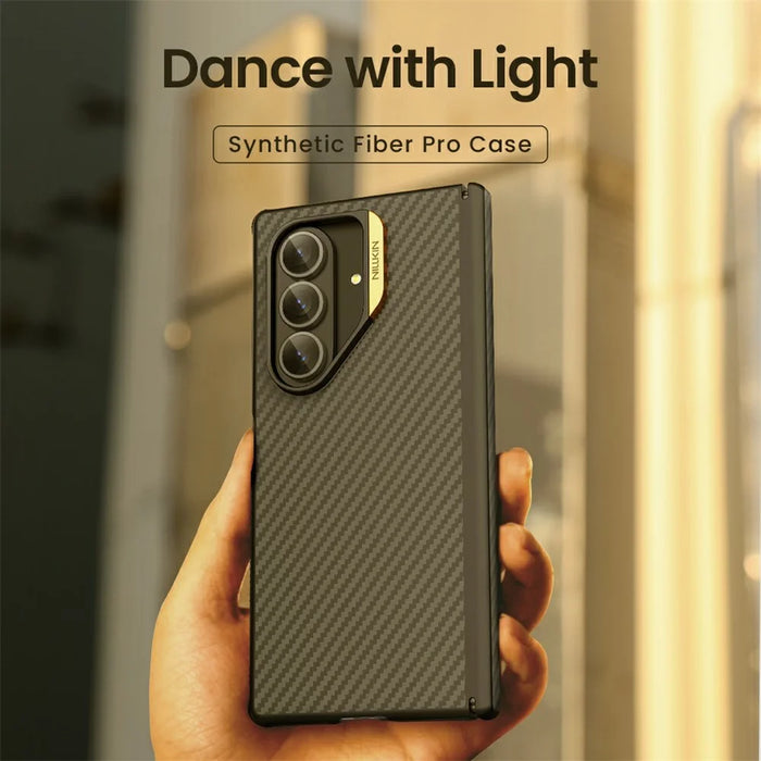 NILLKIN For Samsung Galaxy Z Fold7 5G Magnetic Case Carbon Fiber Texture TPU + PC Shockproof Phone Cover - Gold - 3
