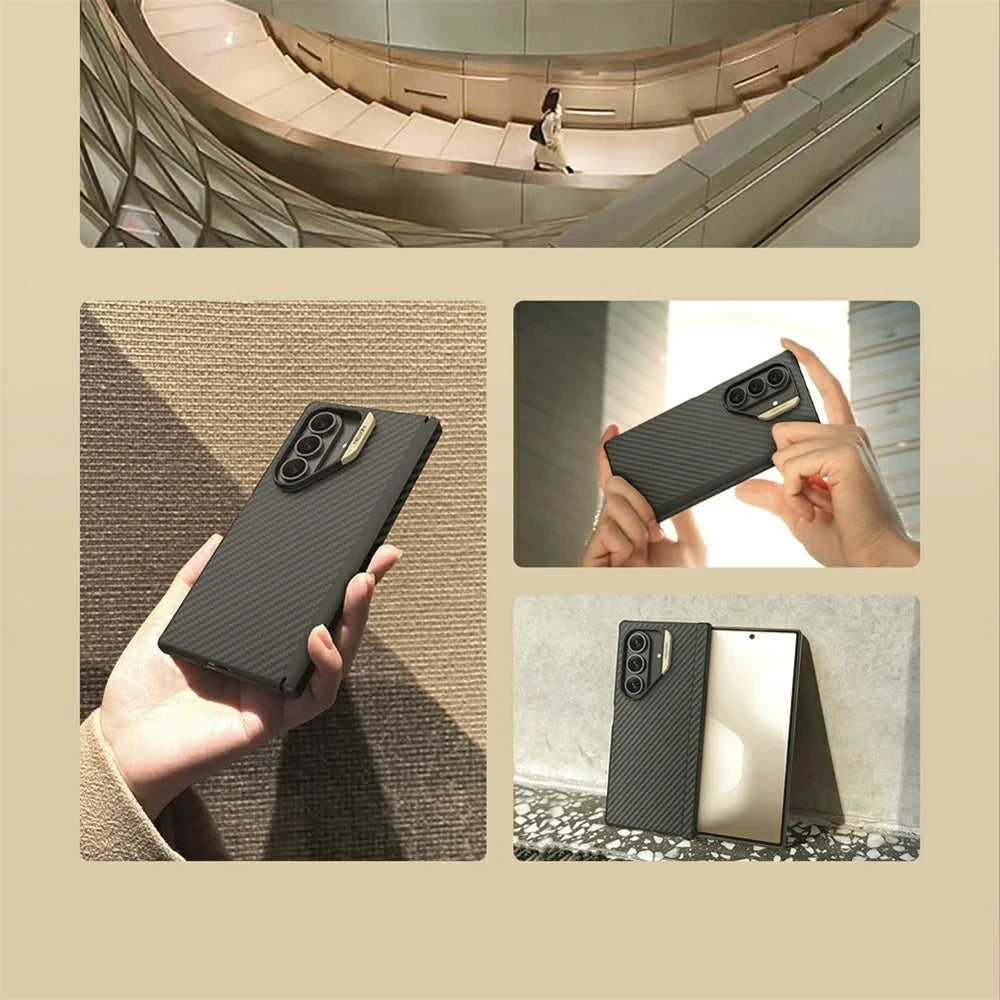 NILLKIN For Samsung Galaxy Z Fold7 5G Magnetic Case Carbon Fiber Texture TPU + PC Shockproof Phone Cover - Gold - 5