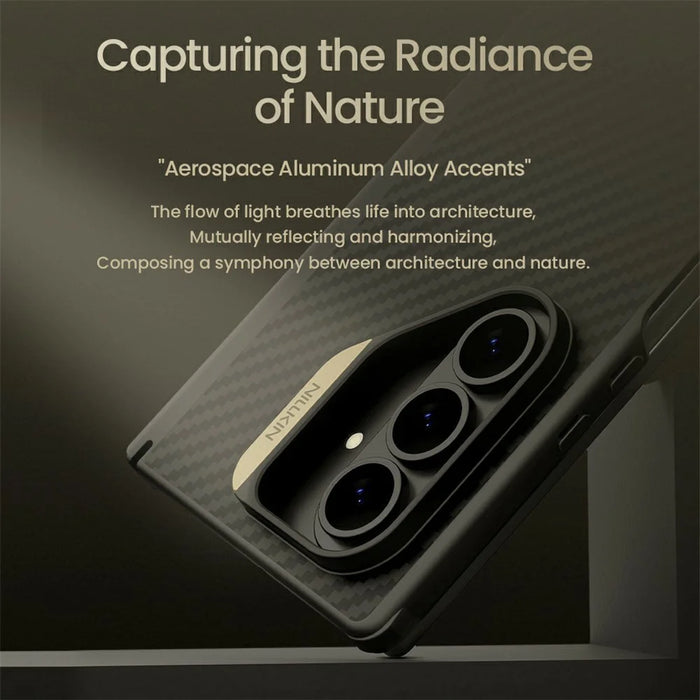 NILLKIN For Samsung Galaxy Z Fold7 5G Magnetic Case Carbon Fiber Texture TPU + PC Shockproof Phone Cover - Gold - 7