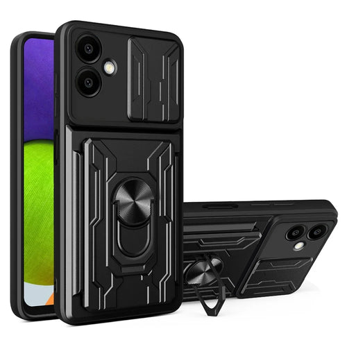 For Samsung Galaxy A08 5G / A08 4G / A07 5G / A07 4G Case PC + TPU Kickstand Phone Back Cover with Camera Slider - Black - 1