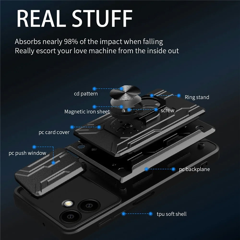 For Samsung Galaxy A08 5G / A08 4G / A07 5G / A07 4G Case PC + TPU Kickstand Phone Back Cover with Camera Slider - Black - 2