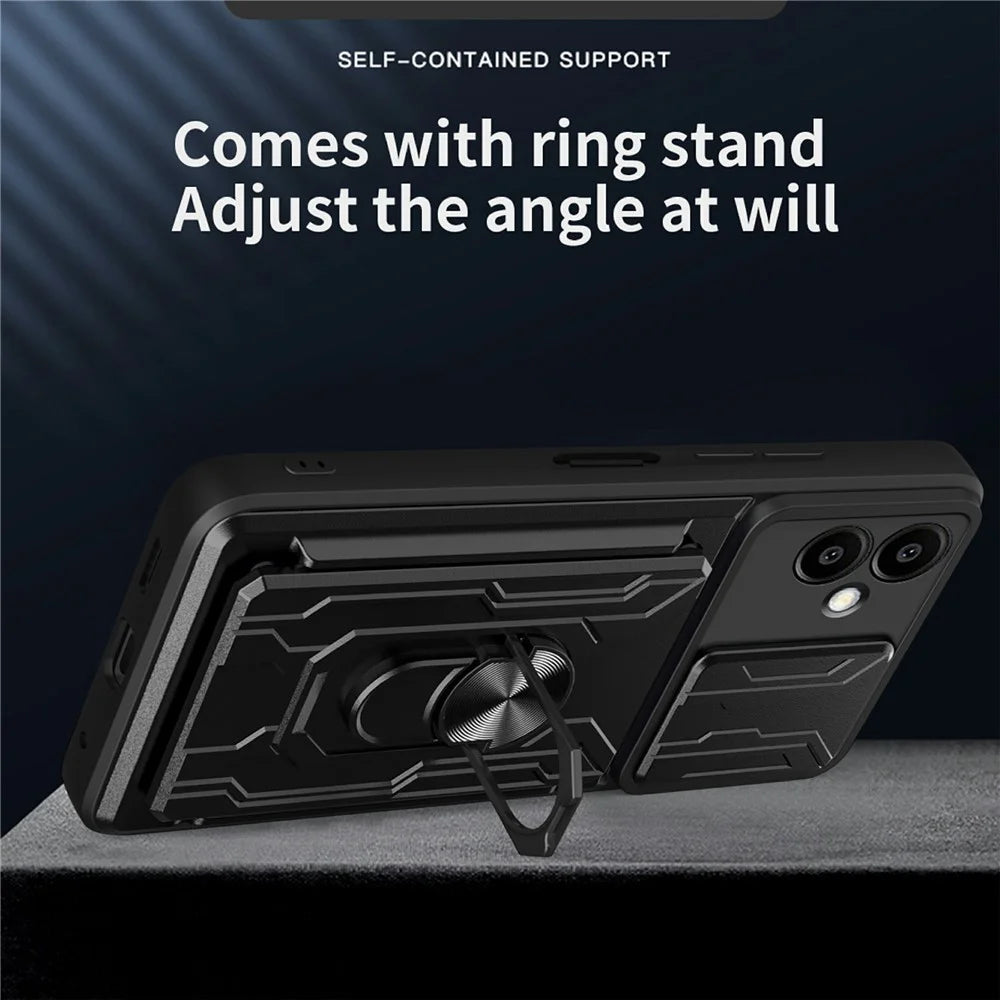 For Samsung Galaxy A08 5G / A08 4G / A07 5G / A07 4G Case PC + TPU Kickstand Phone Back Cover with Camera Slider - Black - 6