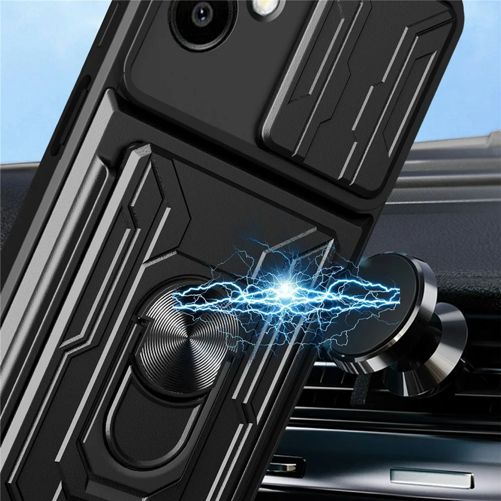For Samsung Galaxy A08 5G / A08 4G / A07 5G / A07 4G Case PC + TPU Kickstand Phone Back Cover with Camera Slider - Black - 7