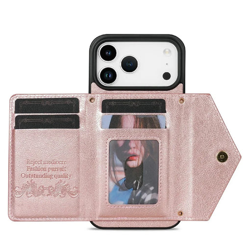 N.BEKUS For iPhone 18 Pro Max / 17 Pro Max Leather Zipper Case Card Holder Phone Cover with Shoulder Strap - Pink - 2