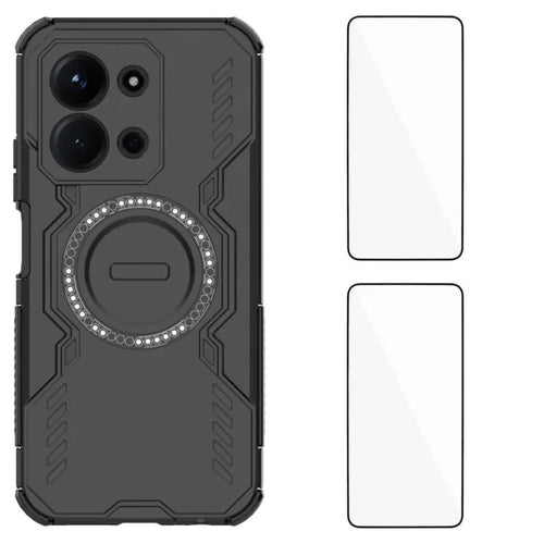 WANLONFENG For Xiaomi Redmi 15C 4G (EU) (173mm) / Xiaomi Redmi 15C 5G (EU) (173mm) Magnetic Case  DJ Series PC TPU Phone Cover with 2Pcs Tempered Glass Film - Black - 1