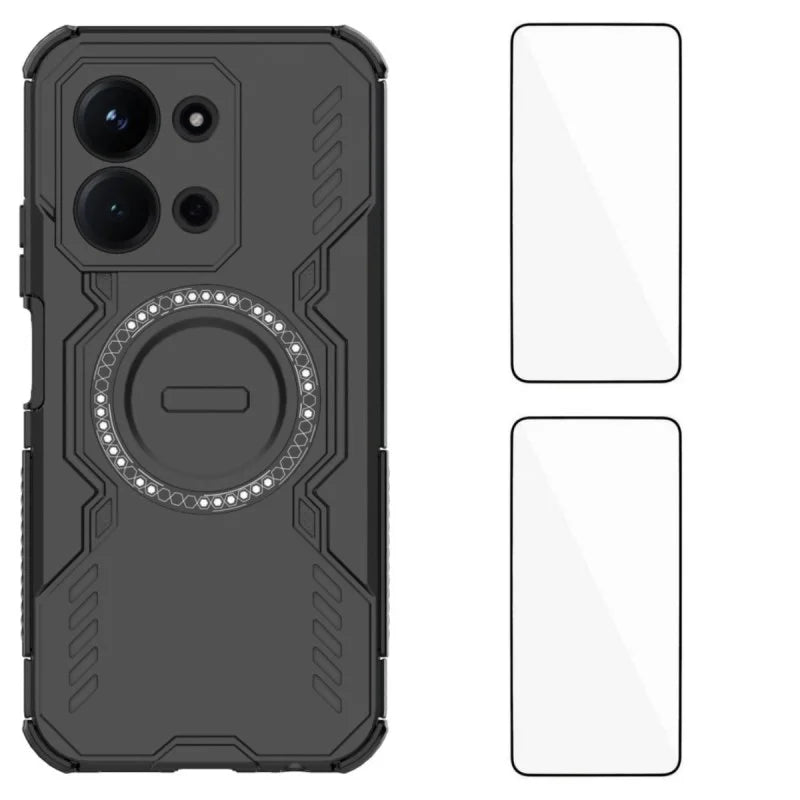 WANLONFENG For Xiaomi Redmi 15C 4G (Global) (171mm) Magnetic Case  DJ Series PC TPU Phone Cover with 2Pcs Tempered Glass Film - Black - 1