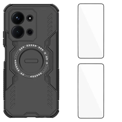 WANLONFENG For Xiaomi Redmi 15C 4G (Global) (171mm) Magnetic Case  DJ Series PC TPU Phone Cover with 2Pcs Tempered Glass Film - Black - 1