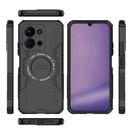WANLONFENG For Xiaomi Redmi 15C 4G (Global) (171mm) Magnetic Case  DJ Series PC TPU Phone Cover with 2Pcs Tempered Glass Film - Black - 2