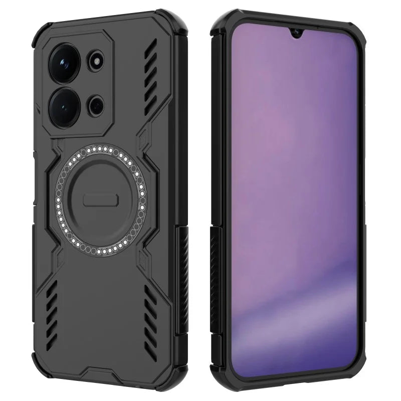 WANLONFENG For Xiaomi Redmi 15C 4G (Global) (171mm) Magnetic Case  DJ Series PC TPU Phone Cover with 2Pcs Tempered Glass Film - Black - 3