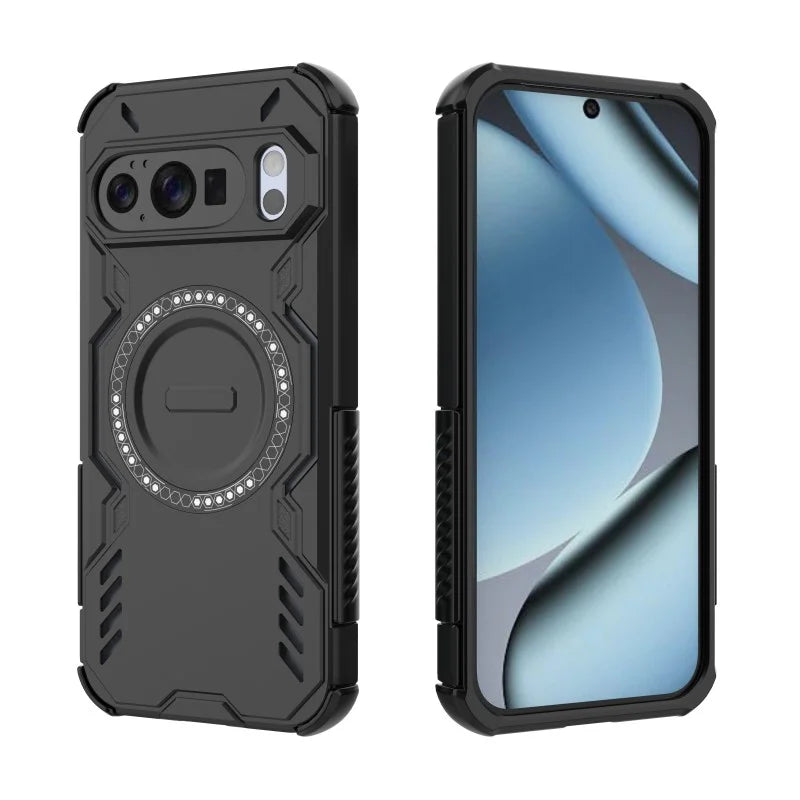 WANLONFENG For Google Pixel 10 Magnetic Case  DJ Series PC TPU Phone Cover with 2Pcs Tempered Glass Film - Black - 3