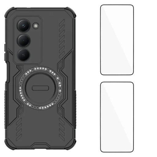 WANLONFENG For Xiaomi Redmi 15 5G (Global) (169mm) Magnetic Case  DJ Series PC TPU Phone Cover with 2Pcs Tempered Glass Film - Black - 1