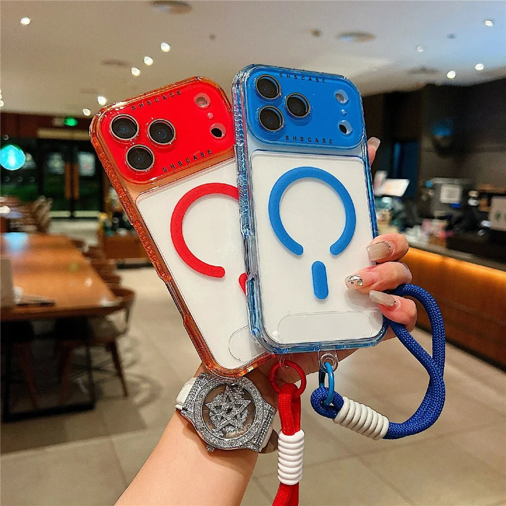 For iPhone 18 Pro / 17 Pro Magnetic Case Clear Colorful Frame TPU + PC Phone Back Cover with Lens Film  /  Strap - Black - 3