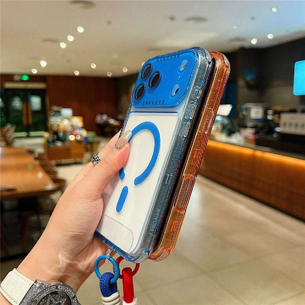 For iPhone 18 Pro / 17 Pro Magnetic Case Clear Colorful Frame TPU + PC Phone Back Cover with Lens Film  /  Strap - Black - 5