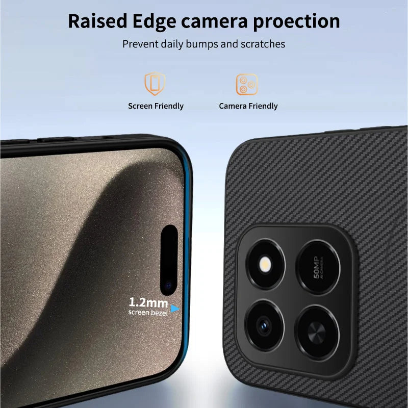 WANLONFENG For Honor 400 Smart 5G / 4G / X7d 4G Magnetic Case  TQ1 Series Carbon Fiber Texture PC TPU Phone Cover with 2Pcs Screen Films - Black - 3