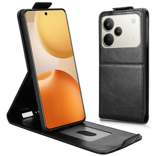 For Realme P4 5G Stand Case Magnetic Clasp Vertical Flip Leather Phone Cover with Card Holder - Black - 1