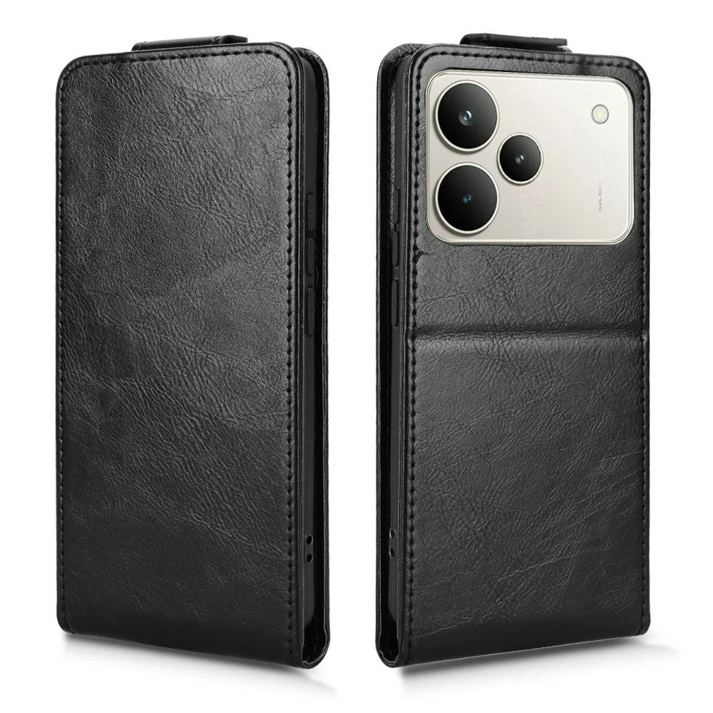 For Realme P4 5G Stand Case Magnetic Clasp Vertical Flip Leather Phone Cover with Card Holder - Black - 5