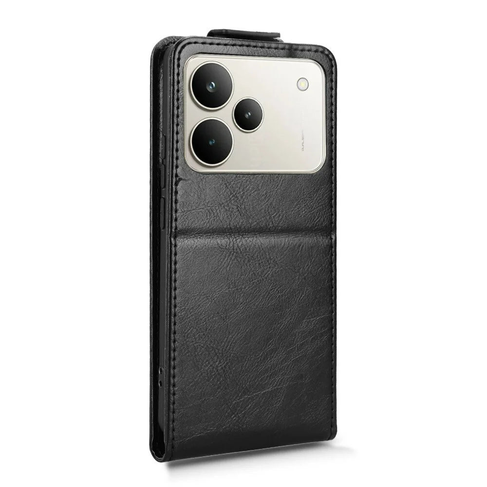 For Realme P4 5G Stand Case Magnetic Clasp Vertical Flip Leather Phone Cover with Card Holder - Black - 7