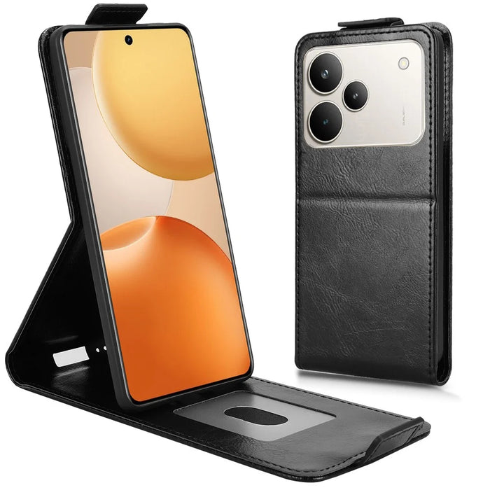 For Realme P4 Pro 5G Stand Case Magnetic Clasp Vertical Flip Leather Phone Cover with Card Holder - Black - 1