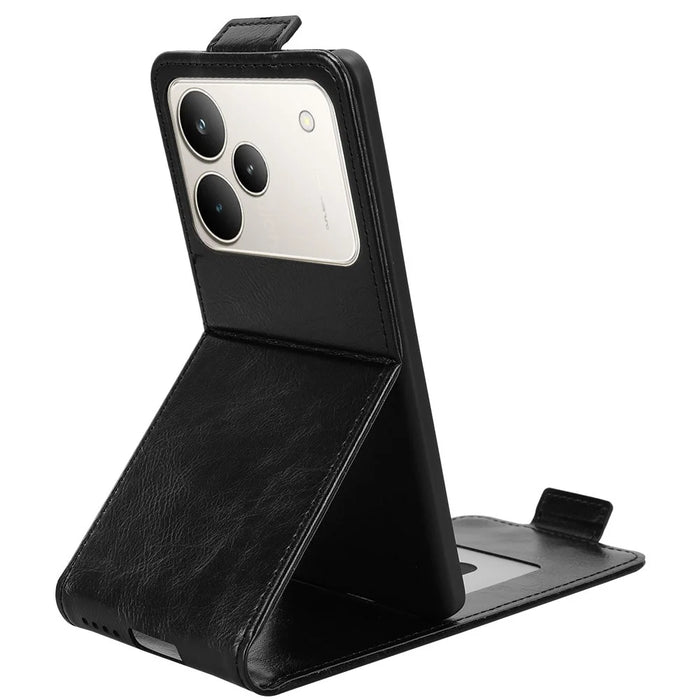 For Realme P4 Pro 5G Stand Case Magnetic Clasp Vertical Flip Leather Phone Cover with Card Holder - Black - 3