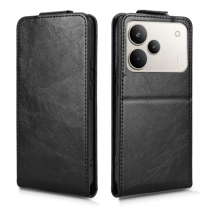For Realme P4 Pro 5G Stand Case Magnetic Clasp Vertical Flip Leather Phone Cover with Card Holder - Black - 5