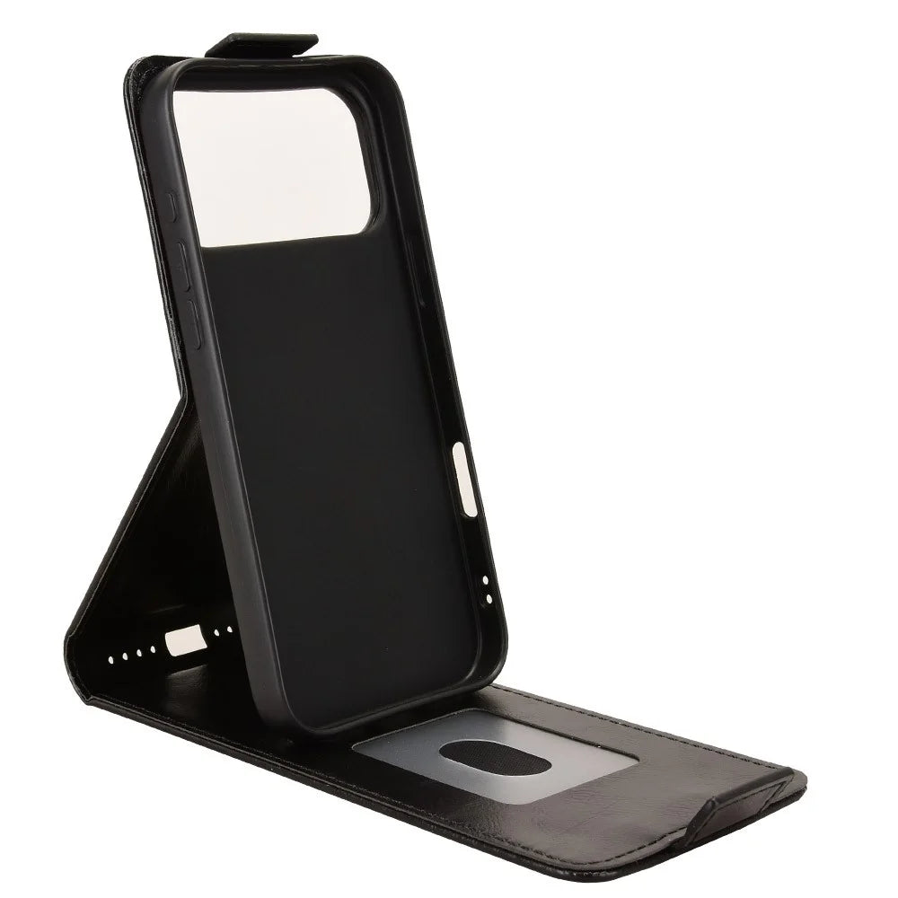 For iPhone 18 Pro Max / 17 Pro Max Stand Case Magnetic Clasp Vertical Flip Leather Phone Cover with Card Holder - Black - 2