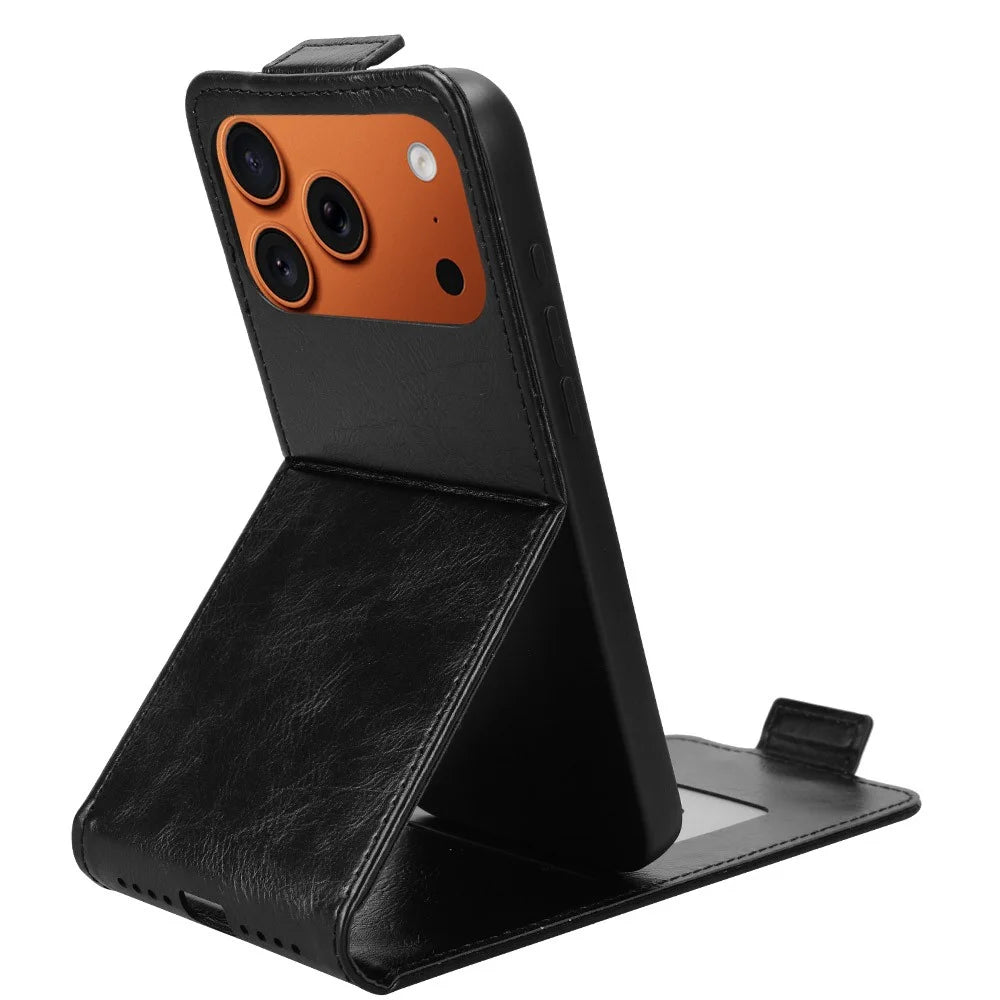 For iPhone 18 Pro Max / 17 Pro Max Stand Case Magnetic Clasp Vertical Flip Leather Phone Cover with Card Holder - Black - 3