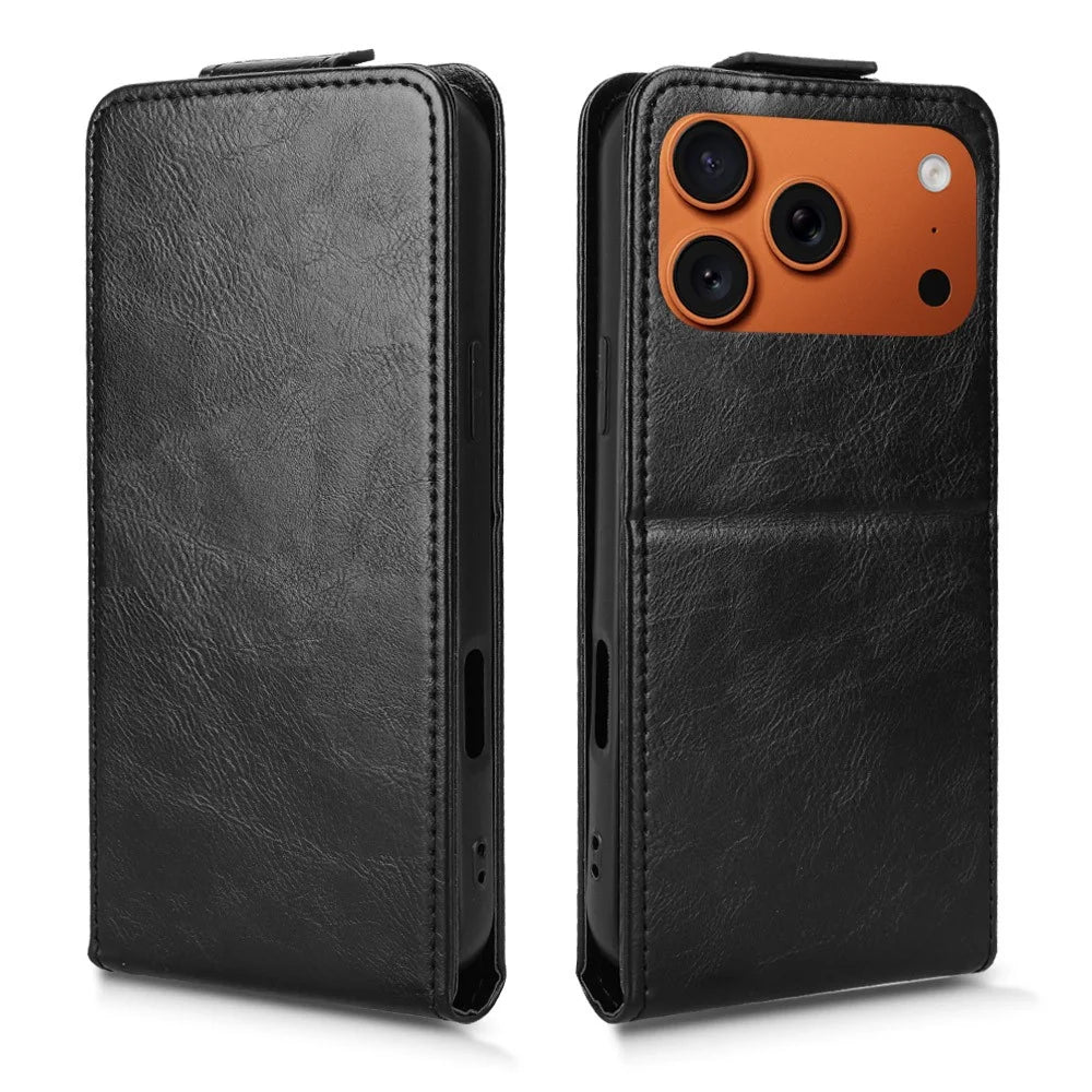 For iPhone 18 Pro Max / 17 Pro Max Stand Case Magnetic Clasp Vertical Flip Leather Phone Cover with Card Holder - Black - 5