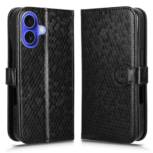 For iPhone 17 Wallet Case Dot Pattern Imprint PU Leather Phone Cover with Wrist Strap - Black - 1