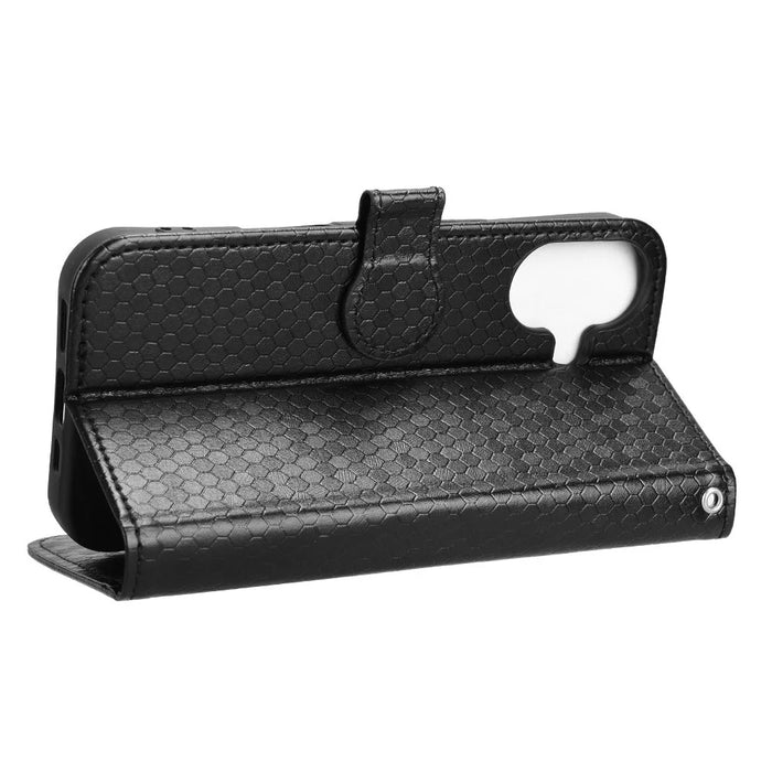 For iPhone 17 Wallet Case Dot Pattern Imprint PU Leather Phone Cover with Wrist Strap - Black - 4