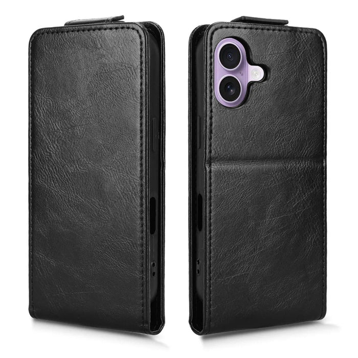 For iPhone 17 Stand Case Magnetic Clasp Vertical Flip Leather Phone Cover with Card Holder - Black - 5