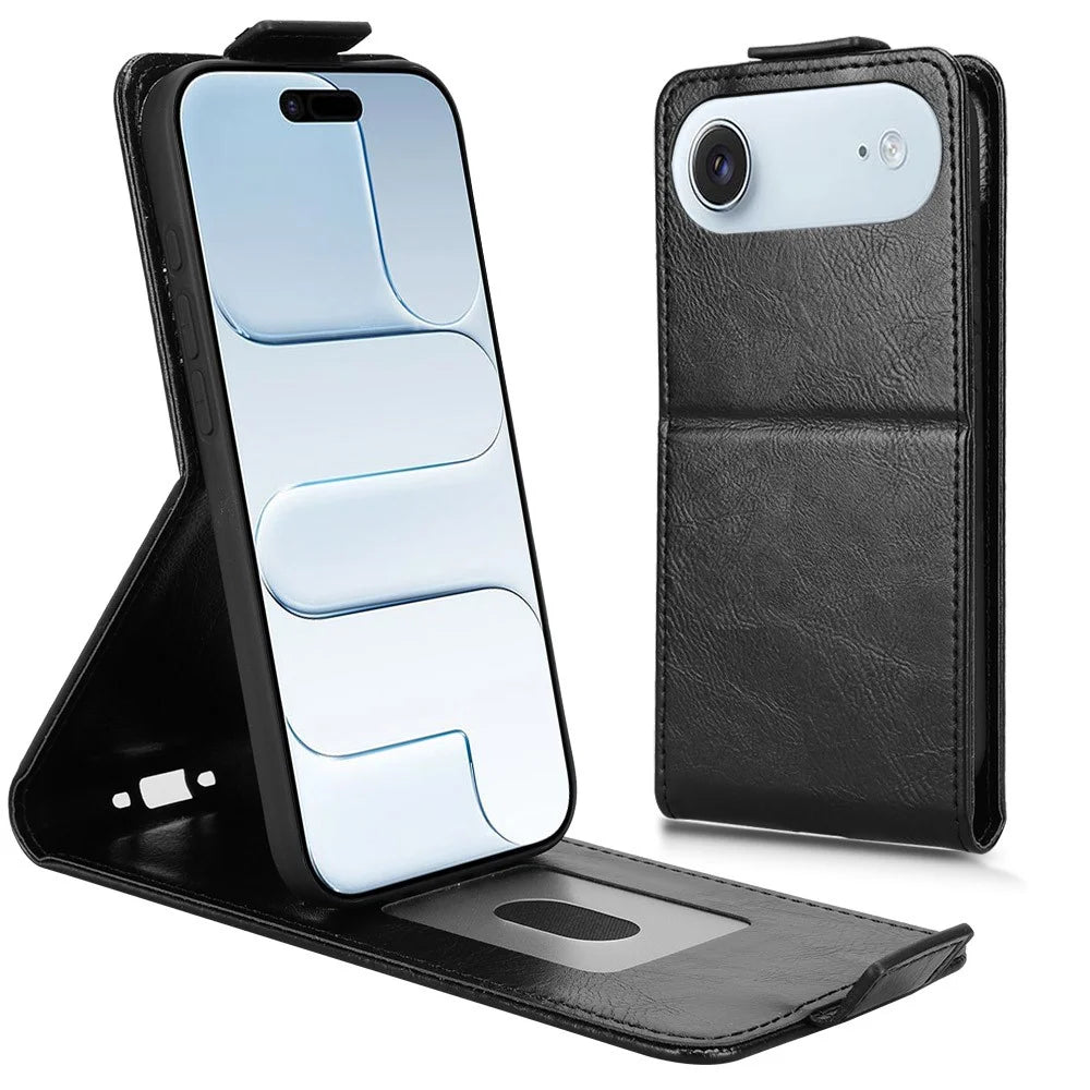 For iPhone Air Stand Case Magnetic Clasp Vertical Flip Leather Phone Cover with Card Holder - Black - 1