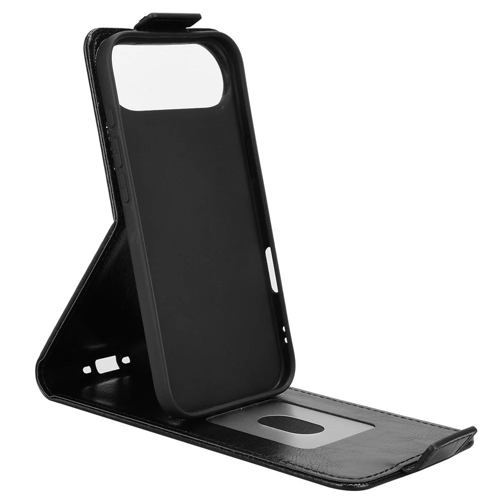 For iPhone Air Stand Case Magnetic Clasp Vertical Flip Leather Phone Cover with Card Holder - Black - 2