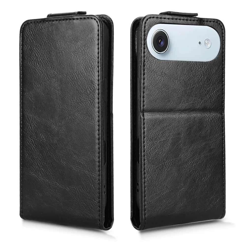 For iPhone Air Stand Case Magnetic Clasp Vertical Flip Leather Phone Cover with Card Holder - Black - 5