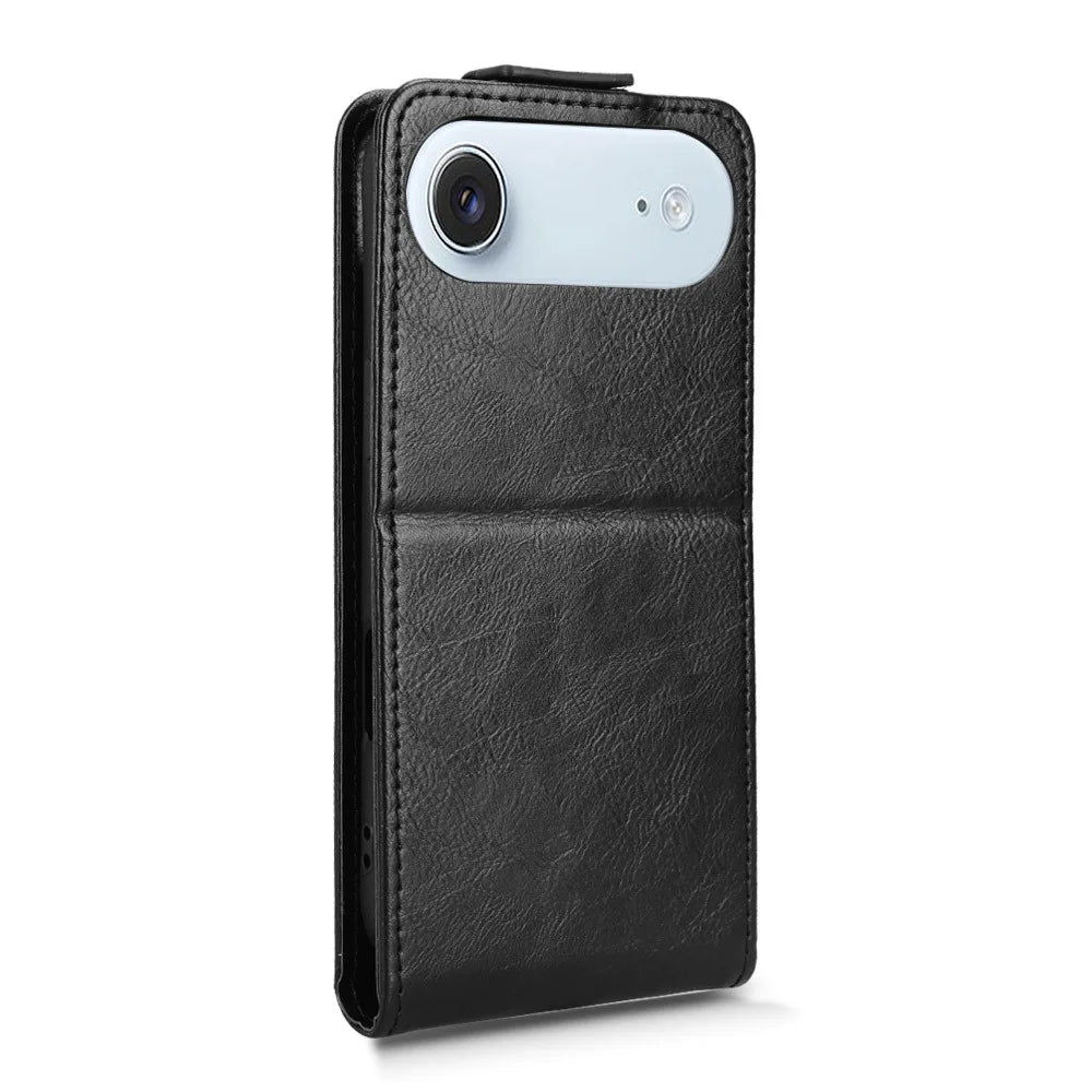 For iPhone Air Stand Case Magnetic Clasp Vertical Flip Leather Phone Cover with Card Holder - Black - 7