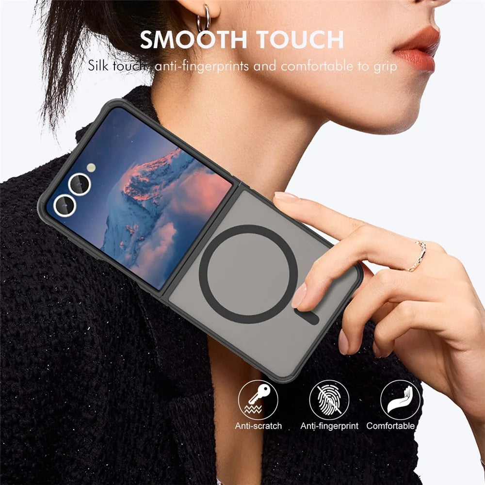 ENKAY HAT-PRINCE For Samsung Galaxy Z Flip7 5G Magnetic Case with 9H Tempered Glass PC TPU Matte Phone Cover - Black - 5