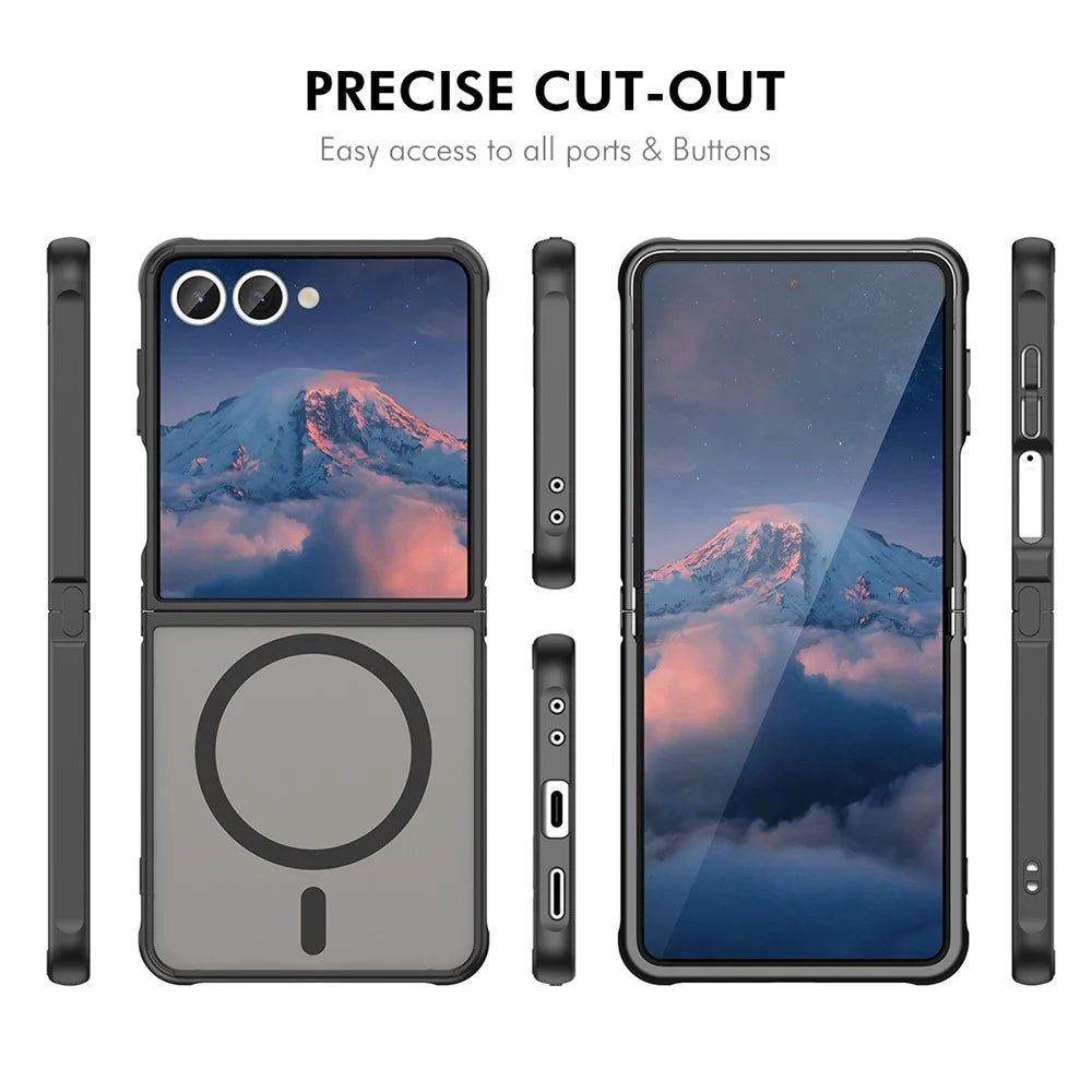ENKAY HAT-PRINCE For Samsung Galaxy Z Flip7 5G Magnetic Case with 9H Tempered Glass PC TPU Matte Phone Cover - Black - 7