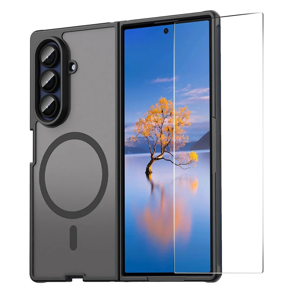 ENKAY HAT PRINCE For Samsung Galaxy Z Fold7 5G Magnetic Case with 9H Tempered Glass PC TPU Matte Phone Cover - Black - 1
