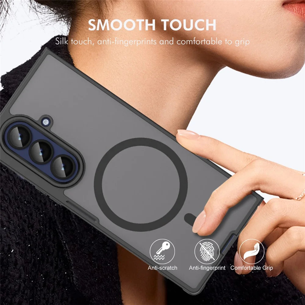 ENKAY HAT PRINCE For Samsung Galaxy Z Fold7 5G Magnetic Case with 9H Tempered Glass PC TPU Matte Phone Cover - Black - 5